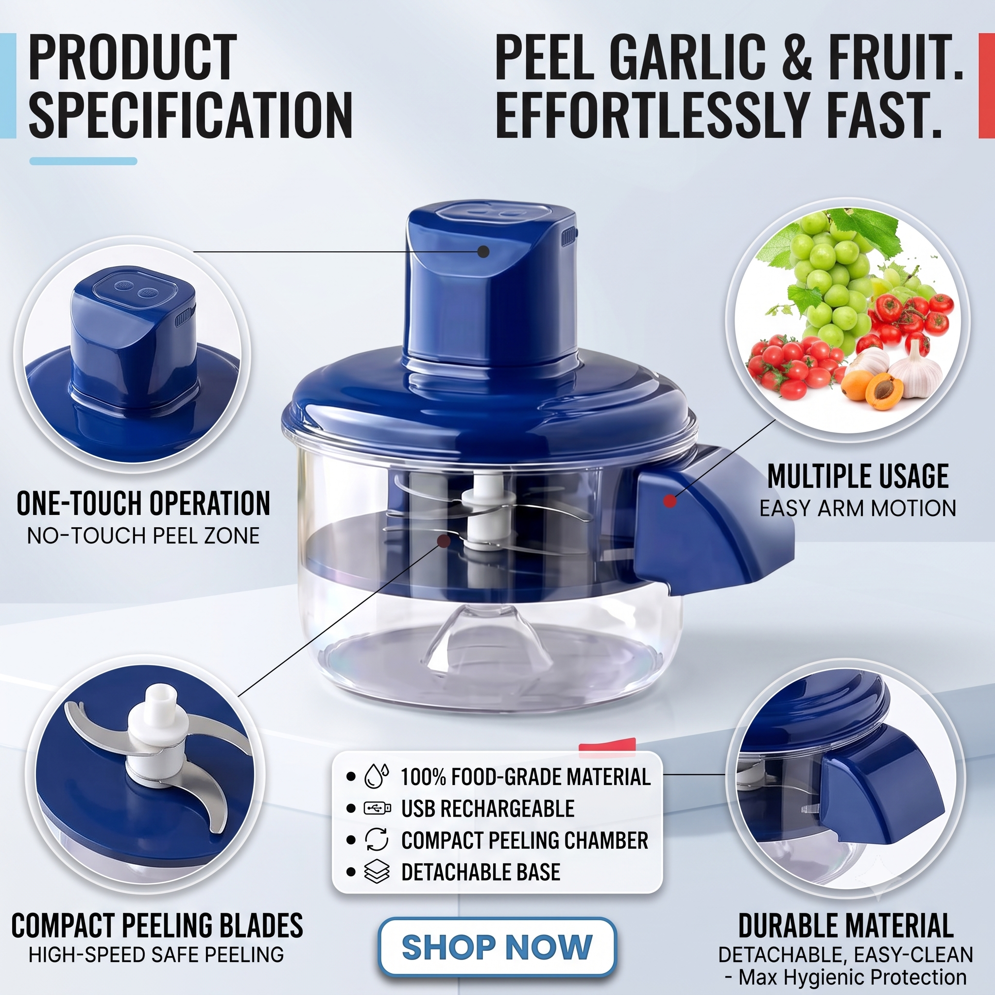 Automatic Garlic Peeler – Peel Garlic in 10 Seconds, USB Rechargeable & Cordless