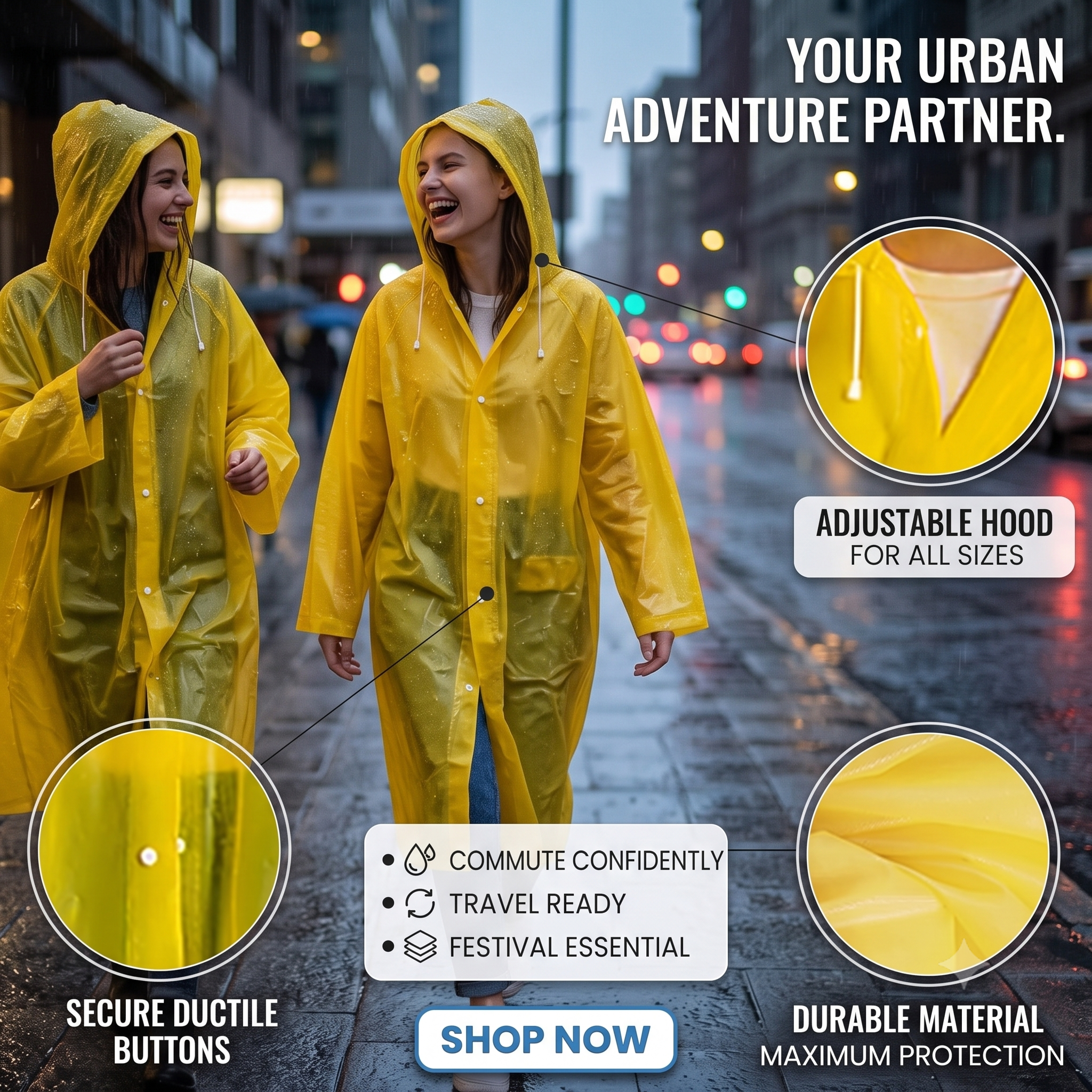 Waterproof Hooded Raincoat – Universal Fit for the Whole Family | Yellow, 1 Pc