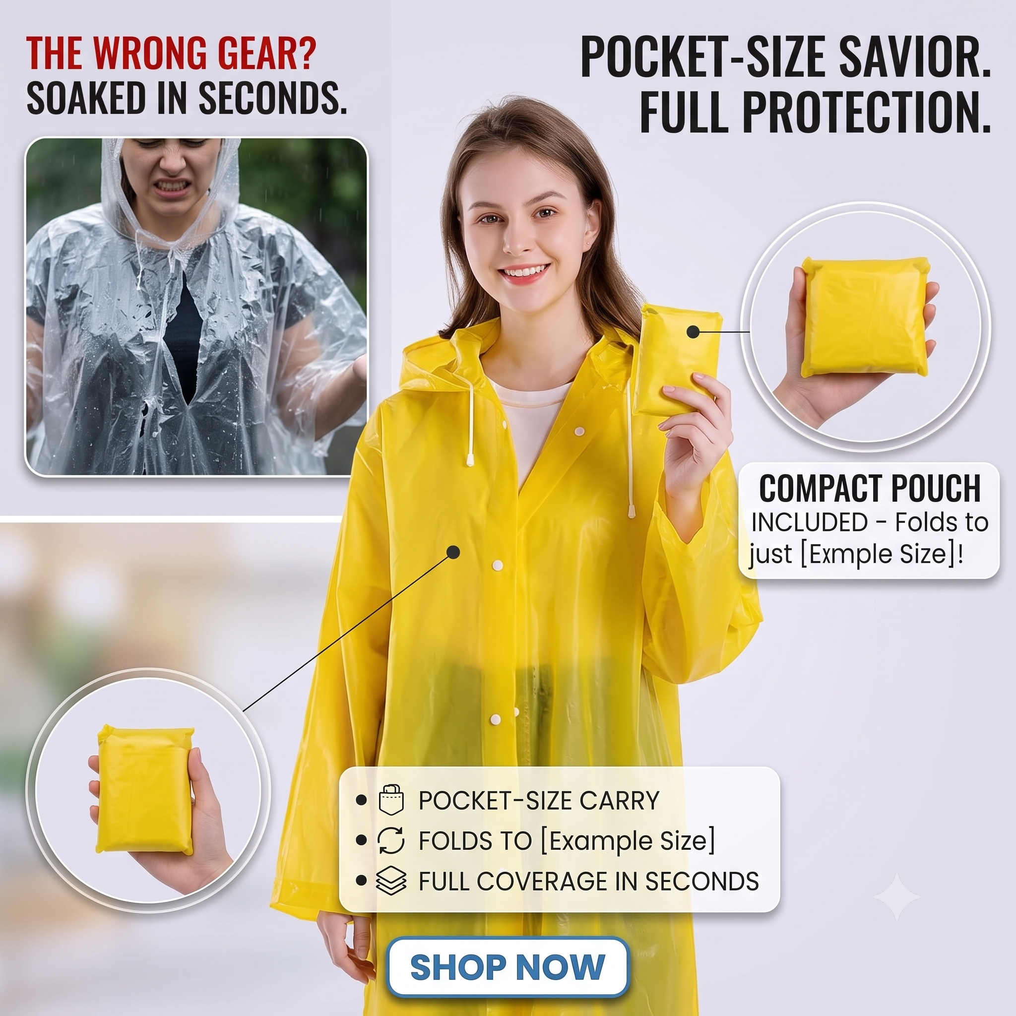 Waterproof Hooded Raincoat – Universal Fit for the Whole Family | Yellow, 1 Pc